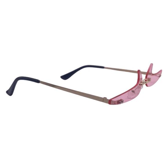 6170 | Pink Backward Checkmark Novelty Rimless Sunglasses - Picture 3 of 5